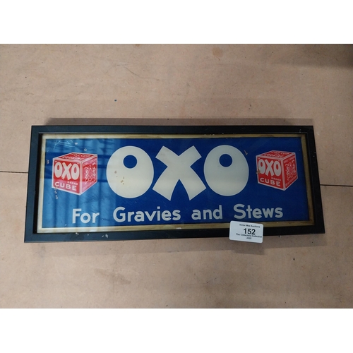 152 - Oxo For Gravies and Stews reverse painted glass framed advertisement. {13cm H X 34cm W}.