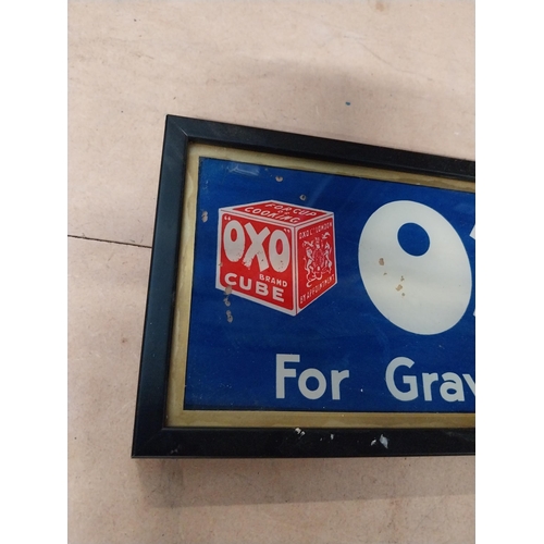 152 - Oxo For Gravies and Stews reverse painted glass framed advertisement. {13cm H X 34cm W}.