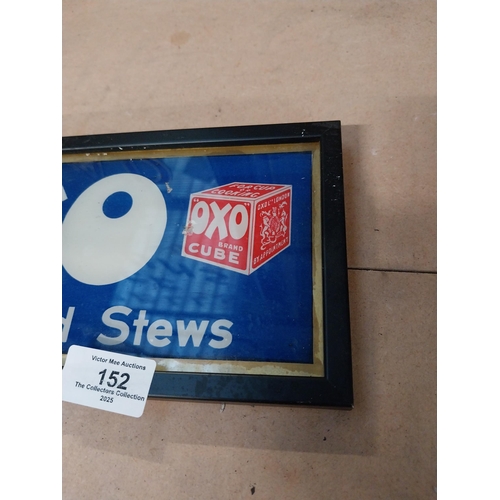 152 - Oxo For Gravies and Stews reverse painted glass framed advertisement. {13cm H X 34cm W}.