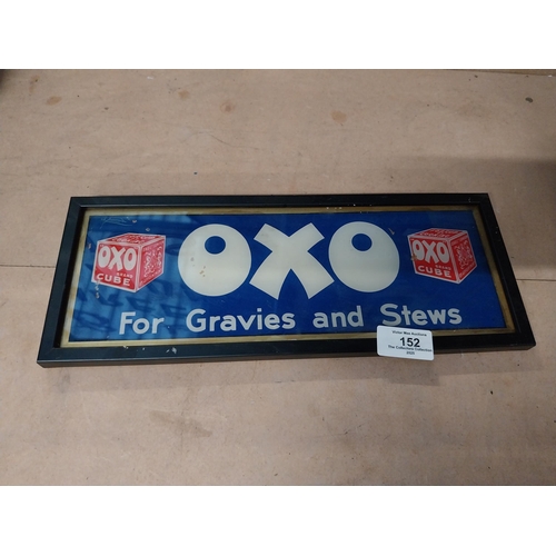 152 - Oxo For Gravies and Stews reverse painted glass framed advertisement. {13cm H X 34cm W}.