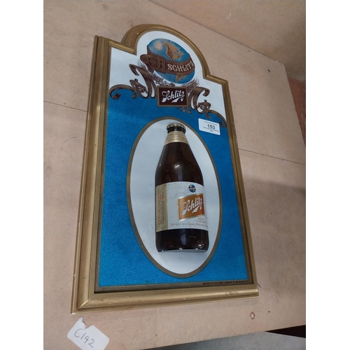 153 - Schlitz lager plastic counter sign. {33 cm H x 25 cm W}.