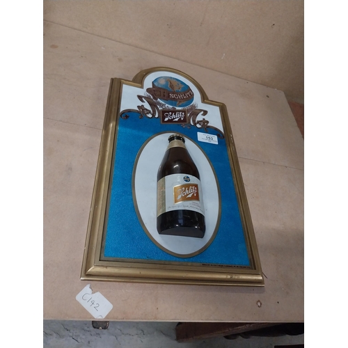 153 - Schlitz lager plastic counter sign. {33 cm H x 25 cm W}.