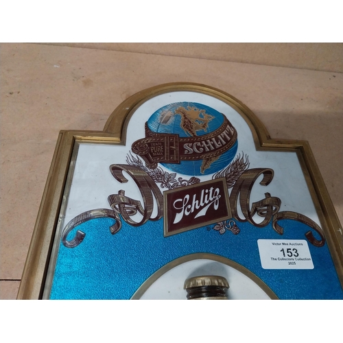 153 - Schlitz lager plastic counter sign. {33 cm H x 25 cm W}.