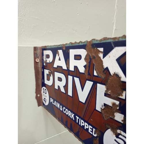 158A - Park drive double sided enamel sign  H 17cm x W 2cm x D 29cm . NOT AVAILABLE TO VIEW IN PERSON.