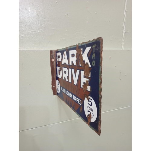 158A - Park drive double sided enamel sign  H 17cm x W 2cm x D 29cm . NOT AVAILABLE TO VIEW IN PERSON.