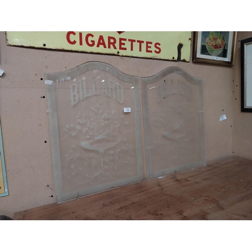 16 - Pair of early 20th C. etched glass Billard panels {60 cm H x 44 cm W}.