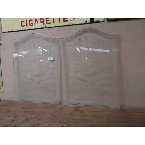 16 - Pair of early 20th C. etched glass Billard panels {60 cm H x 44 cm W}.