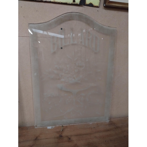 16 - Pair of early 20th C. etched glass Billard panels {60 cm H x 44 cm W}.