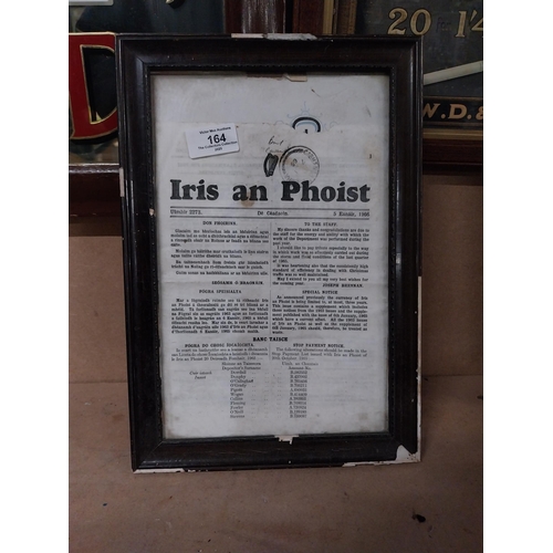 164 - Framed Iris an Phoist newsletter dated 5 Jan 1966. {33 cm H x 23 cm W}.