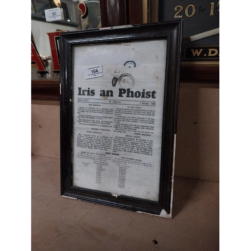 164 - Framed Iris an Phoist newsletter dated 5 Jan 1966. {33 cm H x 23 cm W}.