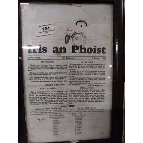 164 - Framed Iris an Phoist newsletter dated 5 Jan 1966. {33 cm H x 23 cm W}.