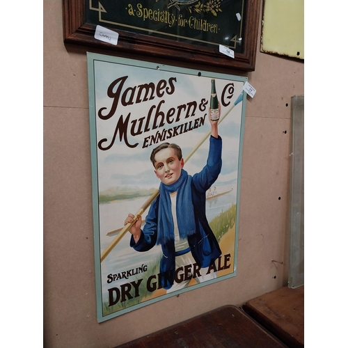 17 - James Mulhern Enniskillen advertising showcard. {51 cm H x 36 cm W}.