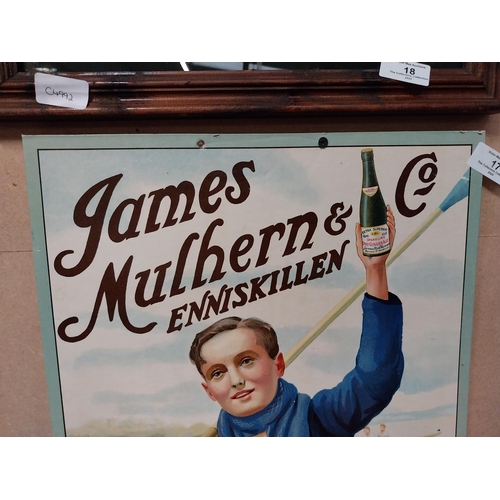 17 - James Mulhern Enniskillen advertising showcard. {51 cm H x 36 cm W}.