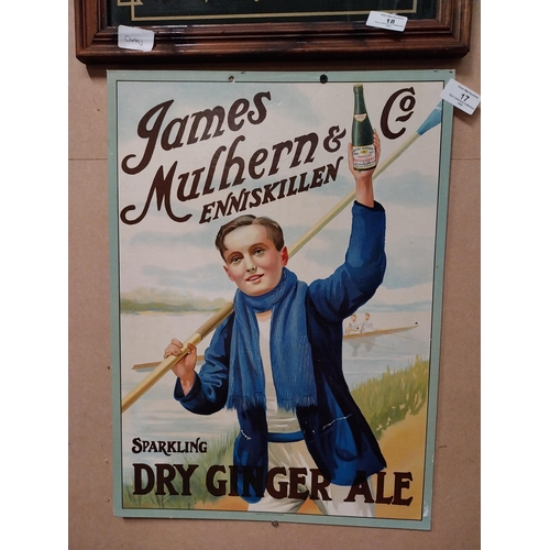 17 - James Mulhern Enniskillen advertising showcard. {51 cm H x 36 cm W}.