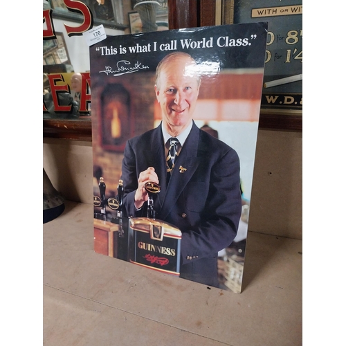 170 - This is what I call world class Guinness Jack Charlton cardboard showcard. {39 cm H x 28 cm W}.