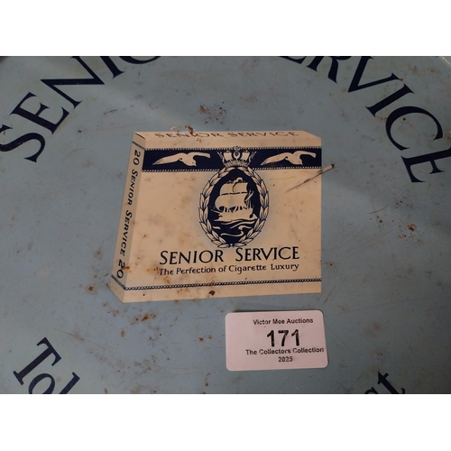 171 - Senior Service Is The Best Tobacco tin plate advertising drinks tray {33 cm Diam.}.