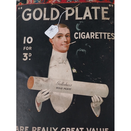 180 - Gallaher's Gold Plate Cigarettes cardboard showcard. {49 cm h x 47 cm W}.