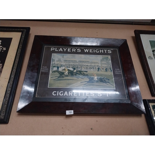 184 - Player's Weights cigarettes framed advertising showcard {56 cm H x 63 cm W}.