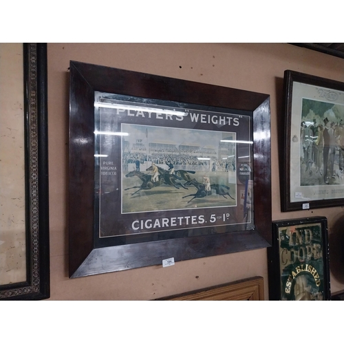 184 - Player's Weights cigarettes framed advertising showcard {56 cm H x 63 cm W}.