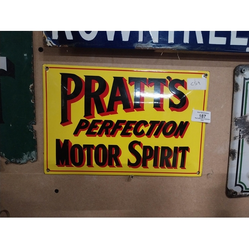 187 - Pratt's Perfection Motor Spirit enamel advertising sign. {20 cm H x 30 cm W}.