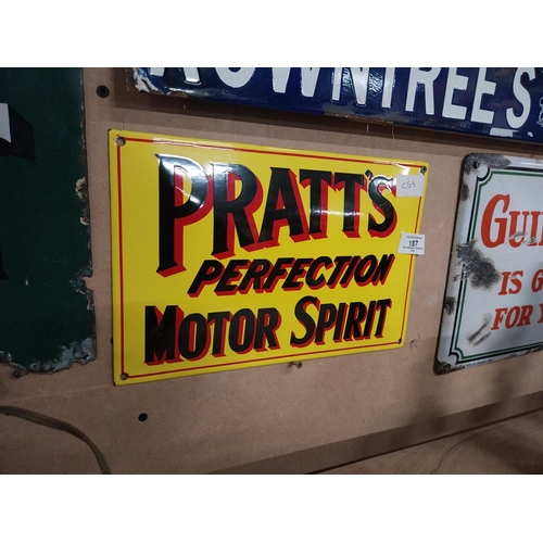 187 - Pratt's Perfection Motor Spirit enamel advertising sign. {20 cm H x 30 cm W}.