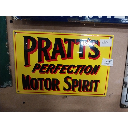 187 - Pratt's Perfection Motor Spirit enamel advertising sign. {20 cm H x 30 cm W}.