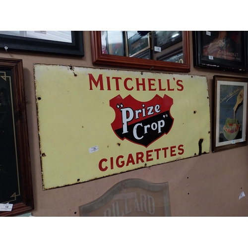 19 - Enamel Mitchell�s Prize Crop Cigarettes advertising sign. {45 cm H x 91 cm W}.