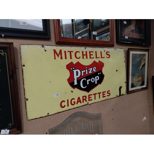 19 - Enamel Mitchell�s Prize Crop Cigarettes advertising sign. {45 cm H x 91 cm W}.