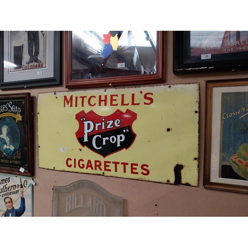 19 - Enamel Mitchell�s Prize Crop Cigarettes advertising sign. {45 cm H x 91 cm W}.