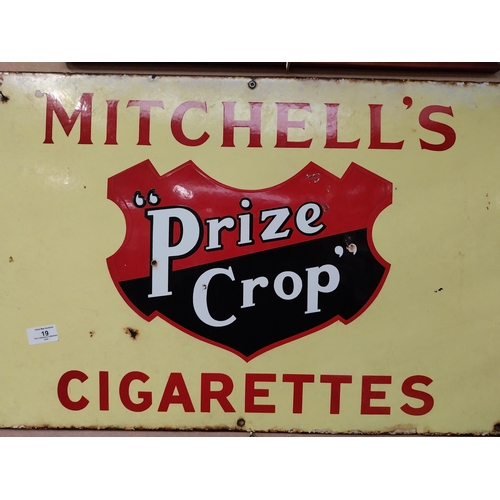 19 - Enamel Mitchell�s Prize Crop Cigarettes advertising sign. {45 cm H x 91 cm W}.