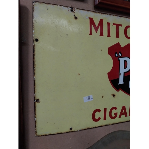 19 - Enamel Mitchell�s Prize Crop Cigarettes advertising sign. {45 cm H x 91 cm W}.