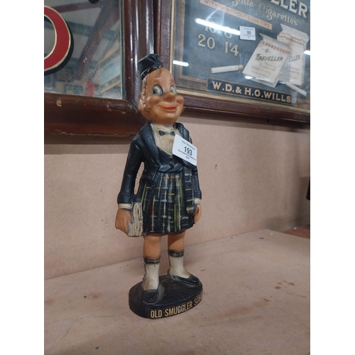 193 - Old Smugglers Scotch Whiskey rubberoid advertising figure. {25 cm H x  10 cm W x 7 cm D}