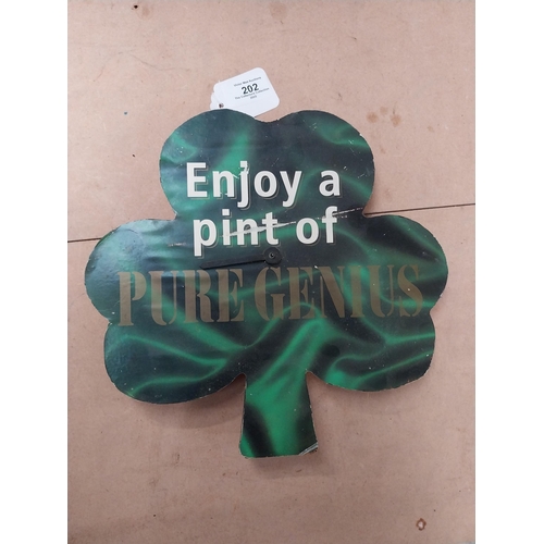 202 - Enjoy a pint of pure Genius Guinness advertising clock in the form of a Shamrock. {26 cm H x 27 cm W... 