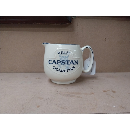 203 - Wills's Capstan advertising water jug. {11 cm H x 16 cm Dia}.