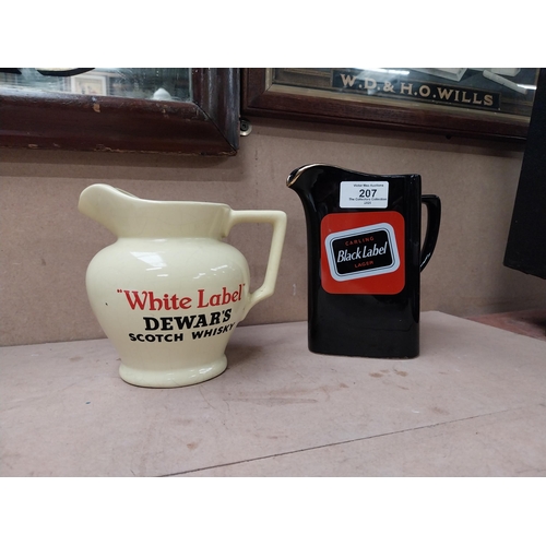 207 - Black Label Wade water jug {16 cm H x 15 cm W x 10 cm D} and Dewars White Label water jug {13 cm H x... 