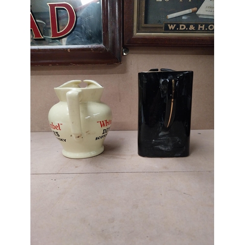 207 - Black Label Wade water jug {16 cm H x 15 cm W x 10 cm D} and Dewars White Label water jug {13 cm H x... 