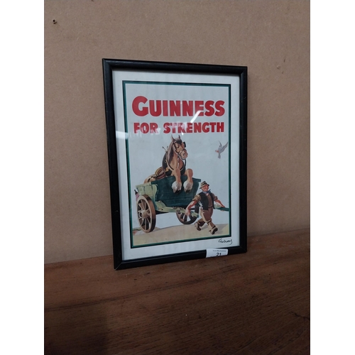 21 - Framed Guinness for Strength advertising print. {31 cm H x 22 cm W}.