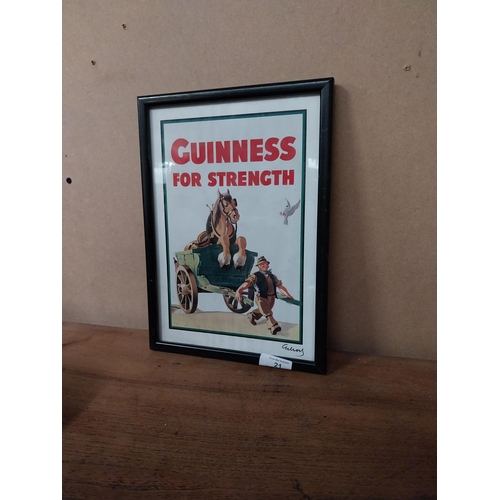 21 - Framed Guinness for Strength advertising print. {31 cm H x 22 cm W}.