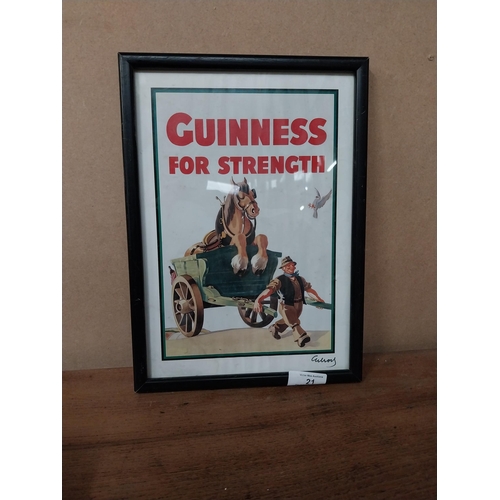 21 - Framed Guinness for Strength advertising print. {31 cm H x 22 cm W}.