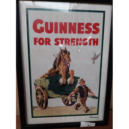 21 - Framed Guinness for Strength advertising print. {31 cm H x 22 cm W}.