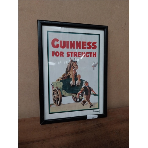 21 - Framed Guinness for Strength advertising print. {31 cm H x 22 cm W}.