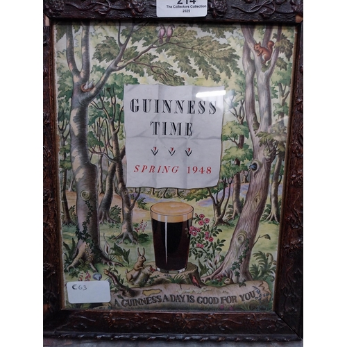 214 - Framed Guinness Time Spring 1948 advertising print. {30 cm H x 25 cm W}.