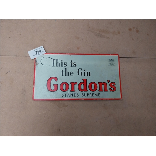 216 - This is the Gin That Stands Supreme Gordons Gin cardboard showcard. {10 cm H x 21 cm W}.