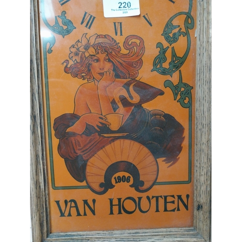 220 - 1970�s Van Houten�s advertising wall clock. {43 cm H x 21 cm W}.