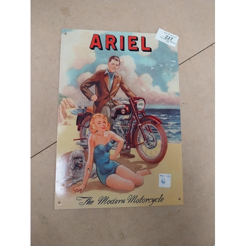 227 - Ariel Modern Motorcycles tin plate advertising sign. {29 cm H x 20 cm W}.