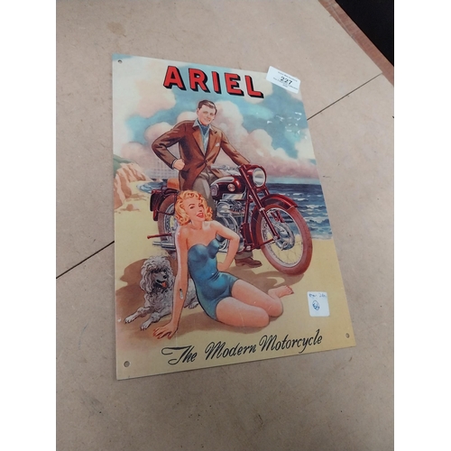 227 - Ariel Modern Motorcycles tin plate advertising sign. {29 cm H x 20 cm W}.