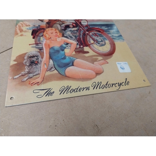 227 - Ariel Modern Motorcycles tin plate advertising sign. {29 cm H x 20 cm W}.