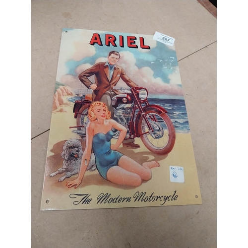 227 - Ariel Modern Motorcycles tin plate advertising sign. {29 cm H x 20 cm W}.