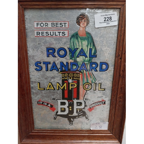 228 - Royal Standard Lamp VP framed advertising mirror {30 cm H x 22 cm W}.