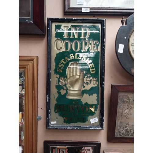 230 - Ind Coope Burton on Trent reverse painted glass framed advertisement. {56 cm H x 30 cm W}.